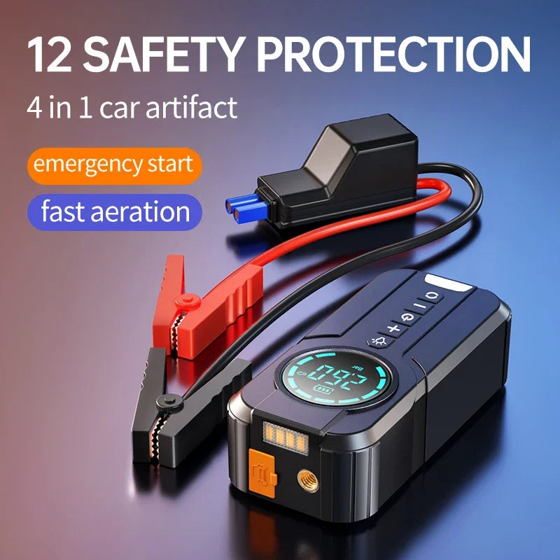 4 In 1 Cars Jump Starter, Power Bank, Auto Tyre Inflator & Emergency Lighting