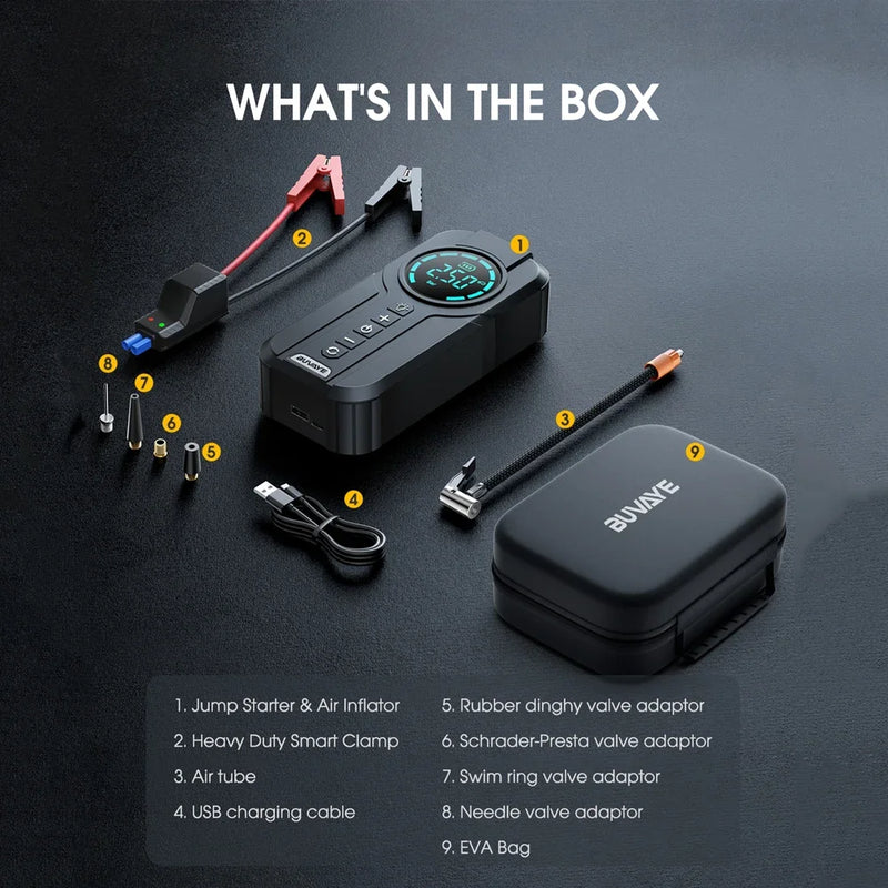 4 In 1 Cars Jump Starter, Power Bank, Auto Tyre Inflator & Emergency Lighting