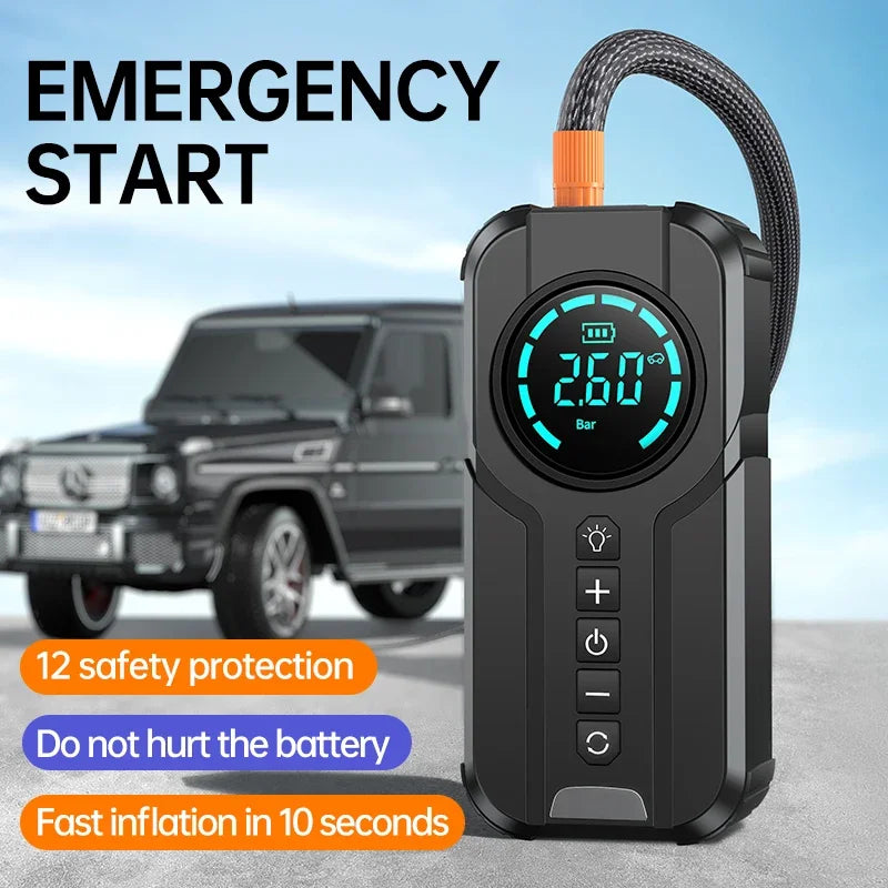 4 In 1 Cars Jump Starter, Power Bank, Auto Tyre Inflator & Emergency Lighting